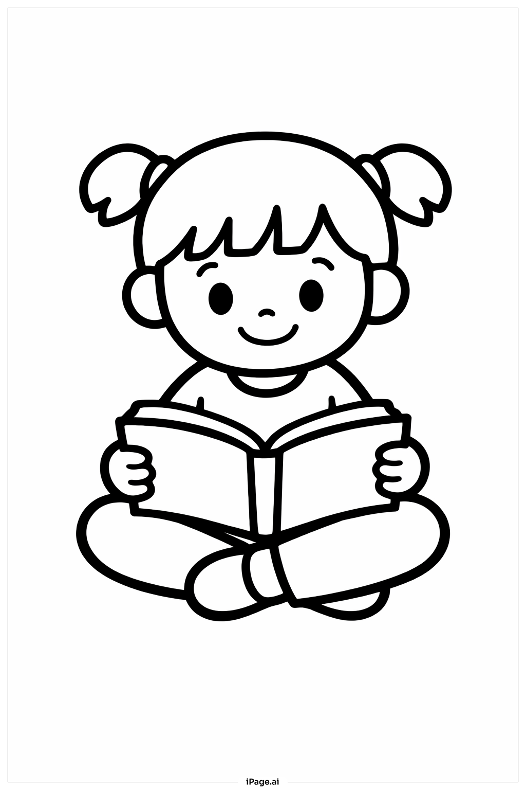 本を読む女の子の塗り絵ページ