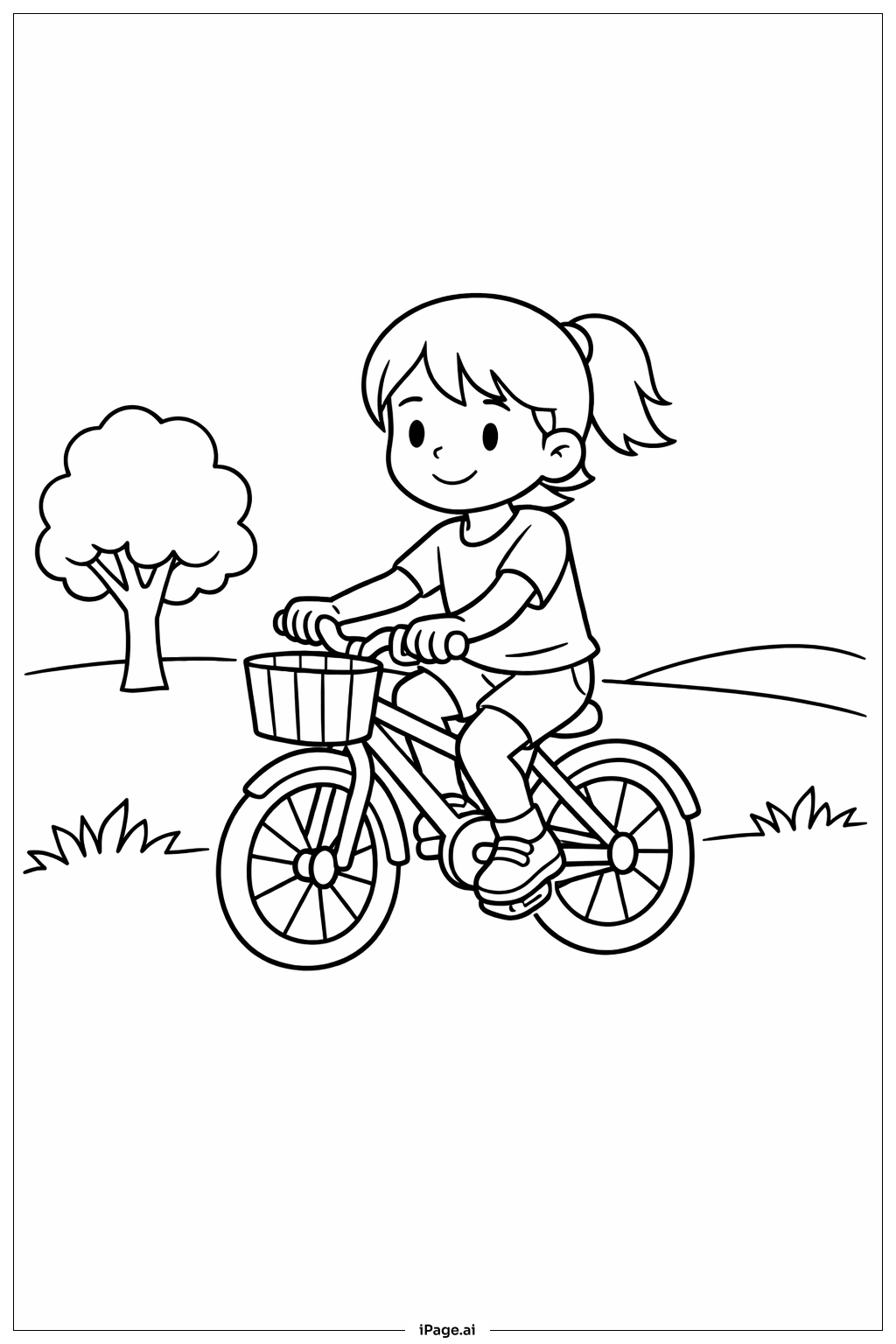 自転車に乗る女の子の塗り絵ページ