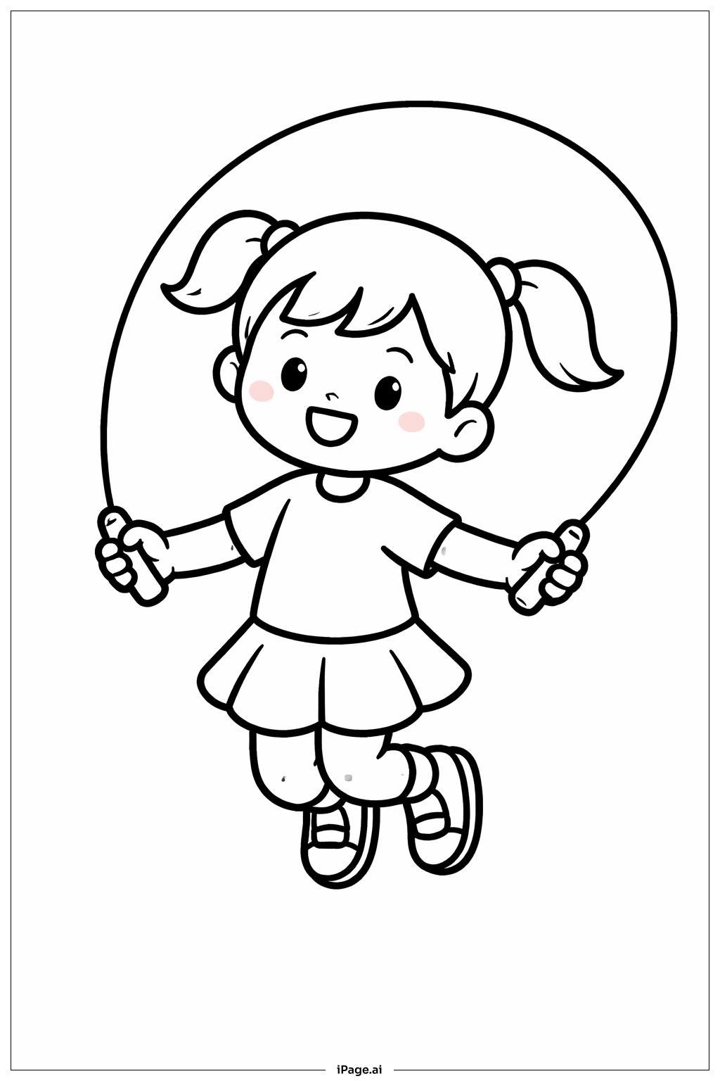 縄跳びをする女の子の塗り絵ページ