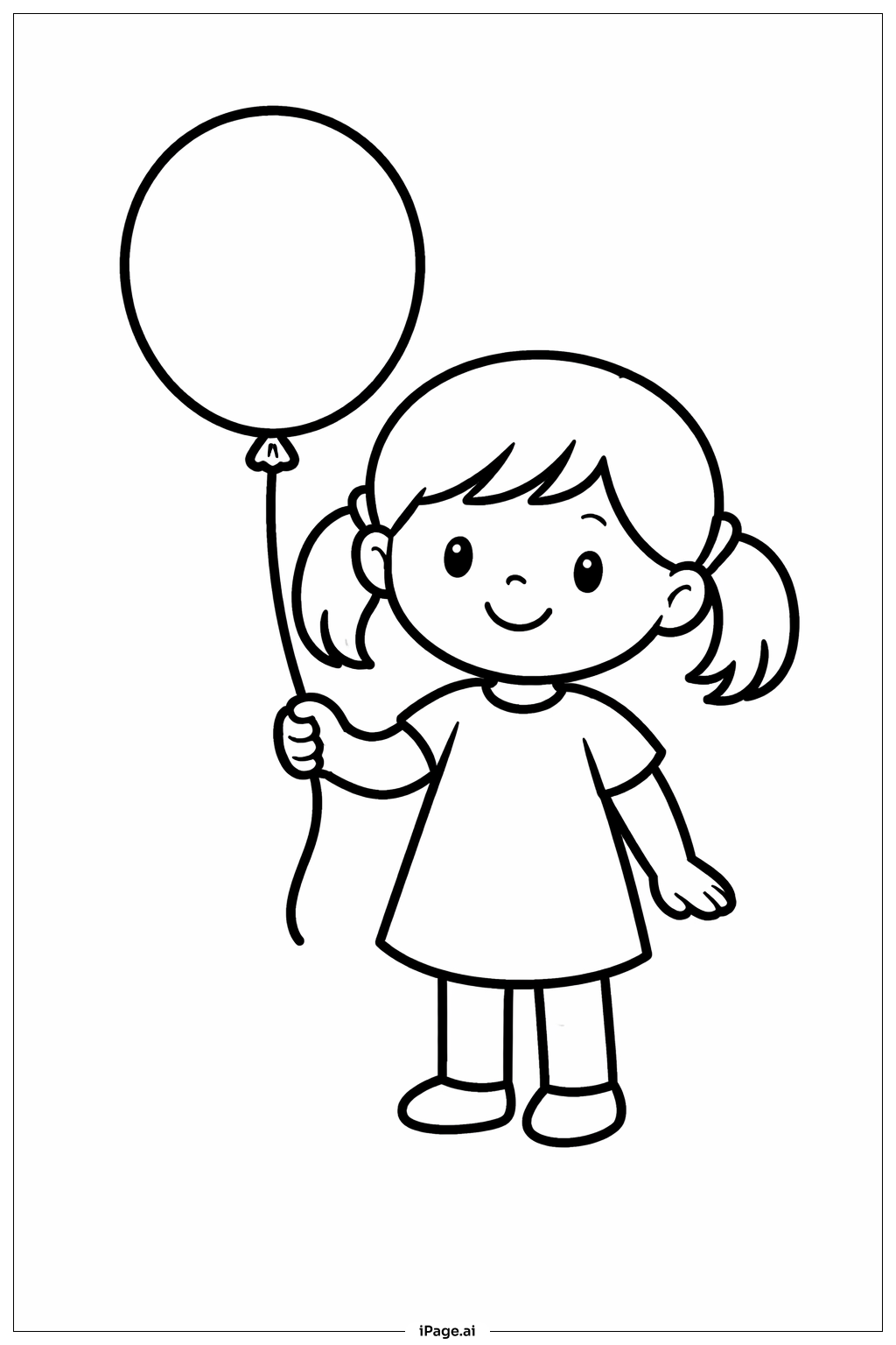 風船を持つ女の子の塗り絵ページ
