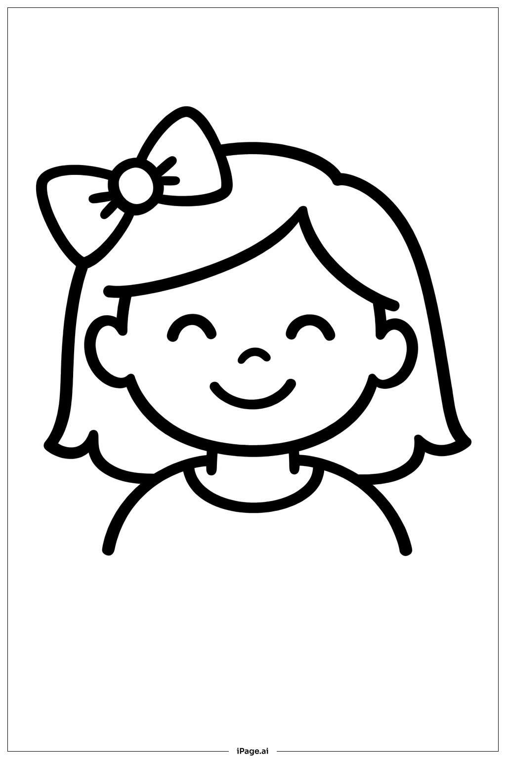 リボンをつけた女の子の塗り絵ページ