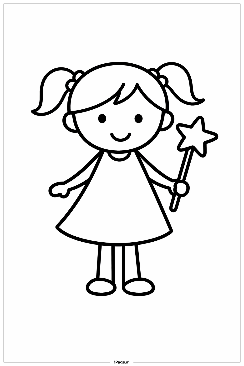 星の魔法の杖を持つ女の子の塗り絵ページ