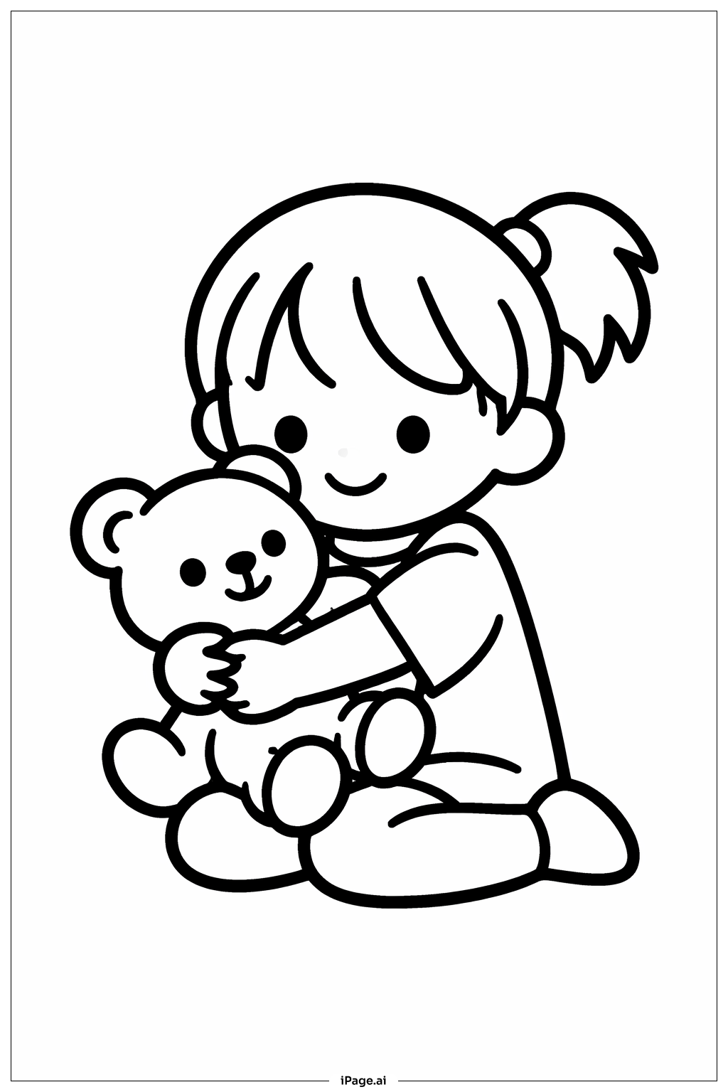 テディベアと女の子の塗り絵ページ