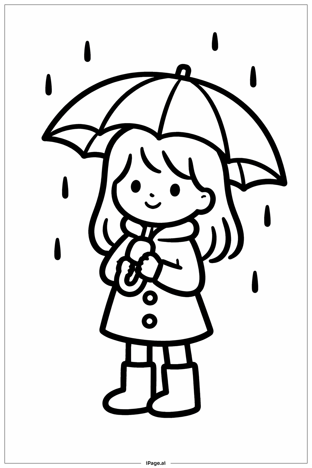 傘をさした少女の塗り絵ページ