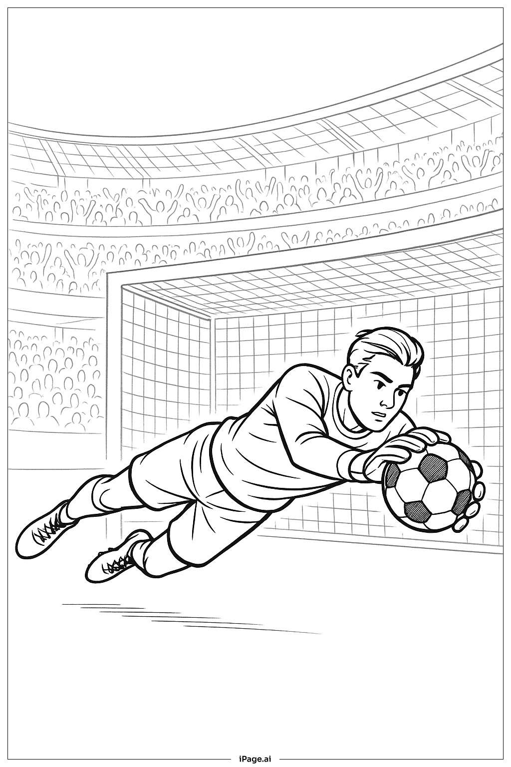  Goalkeeper Dive Football Challenge Coloring Page 