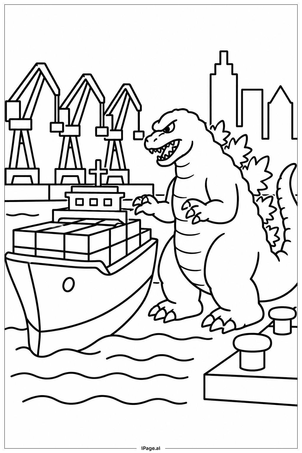  Page de coloriage Godzilla And Cargo Ship 