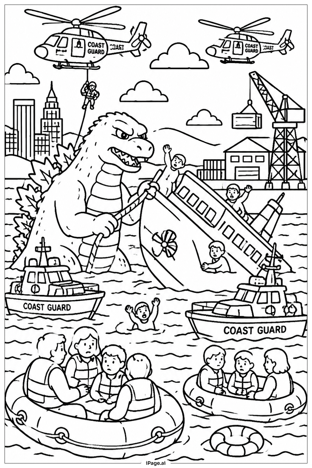  Godzilla And Harbor Rescue Ausmalseite 