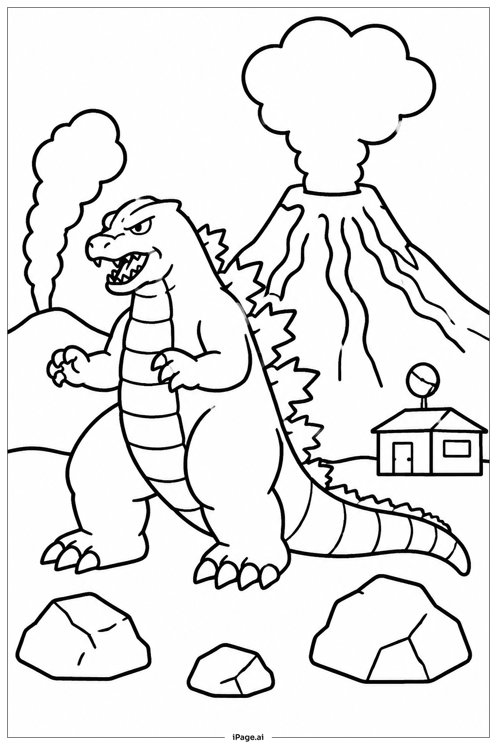  Trang tô màu Godzilla bên núi lửa 