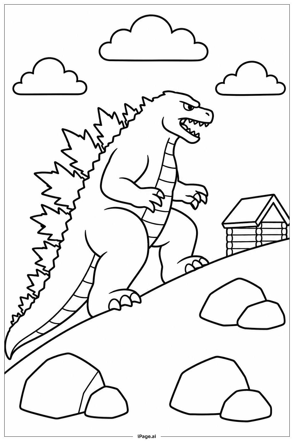  Page de coloriage Godzilla escaladant la colline 