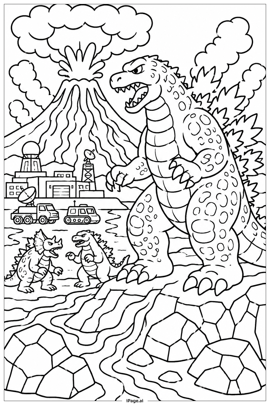  Page de coloriage Godzilla Near Volcano Eruption 