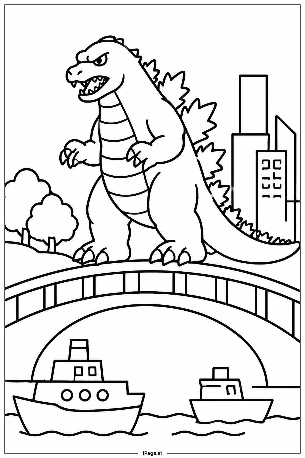 ゴジラ橋上の塗り絵ページ