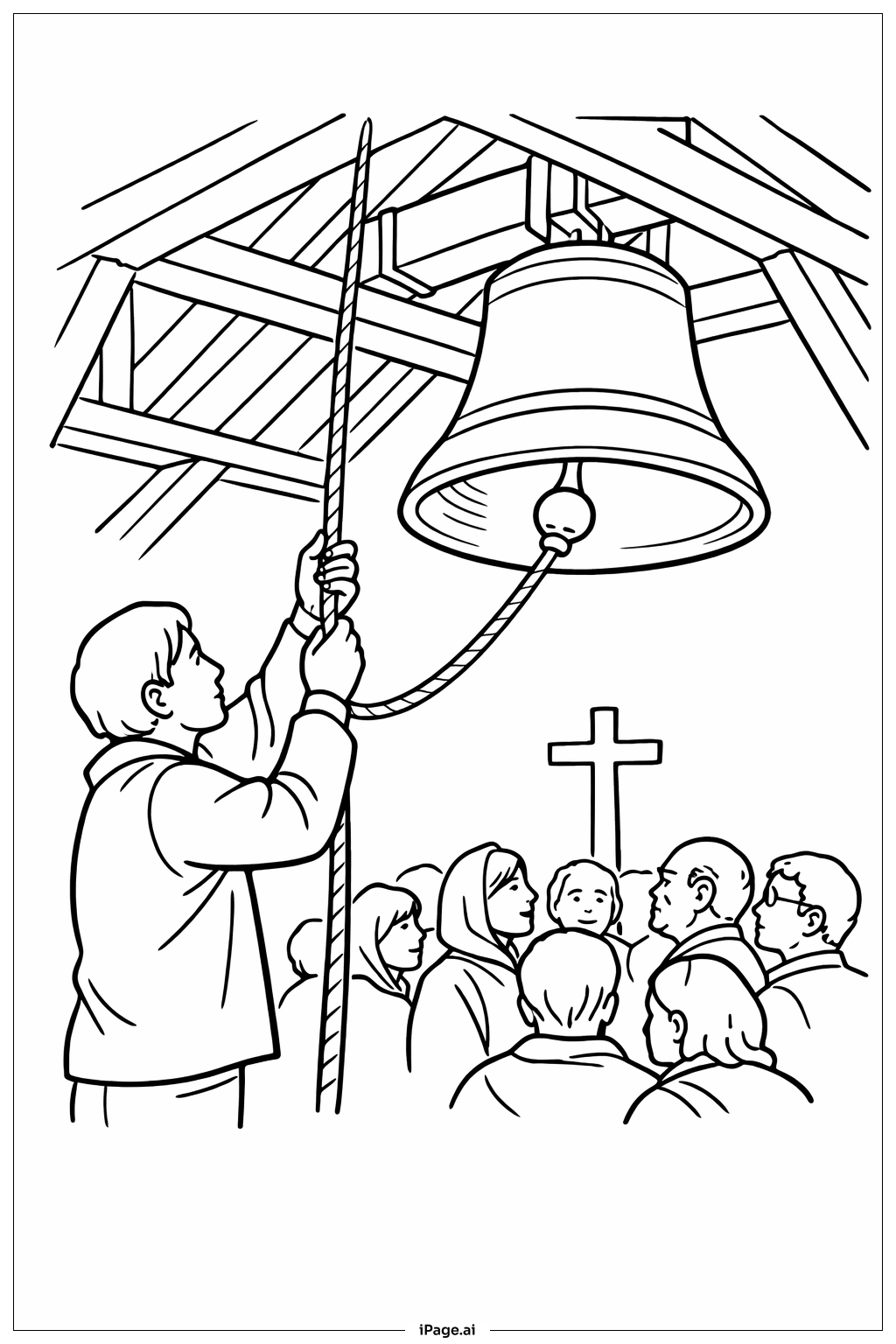  Page de coloriage Scène de sonnerie de cloche du Vendredi Saint 