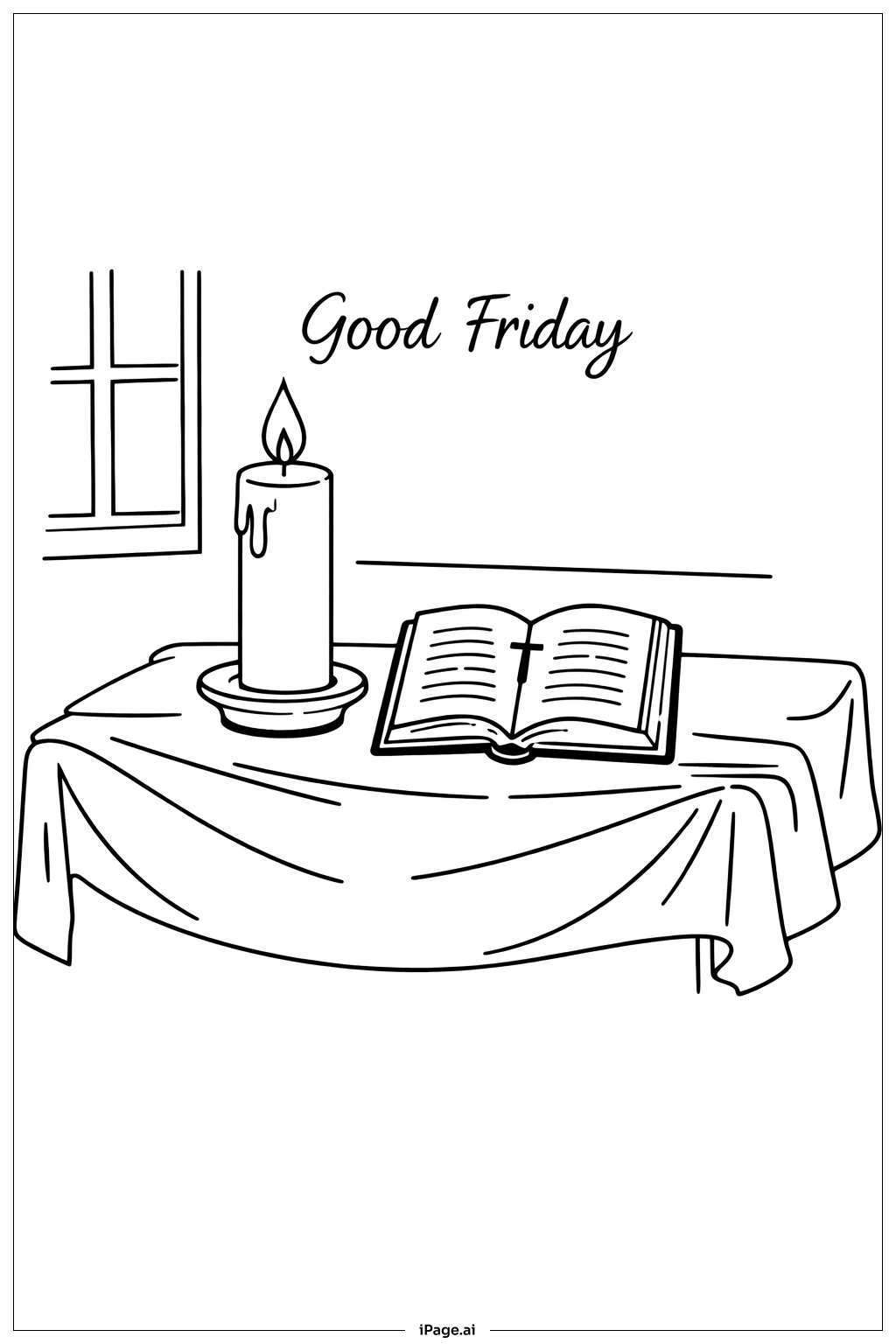  祭坛上的耶稣受难日蜡烛填色页 