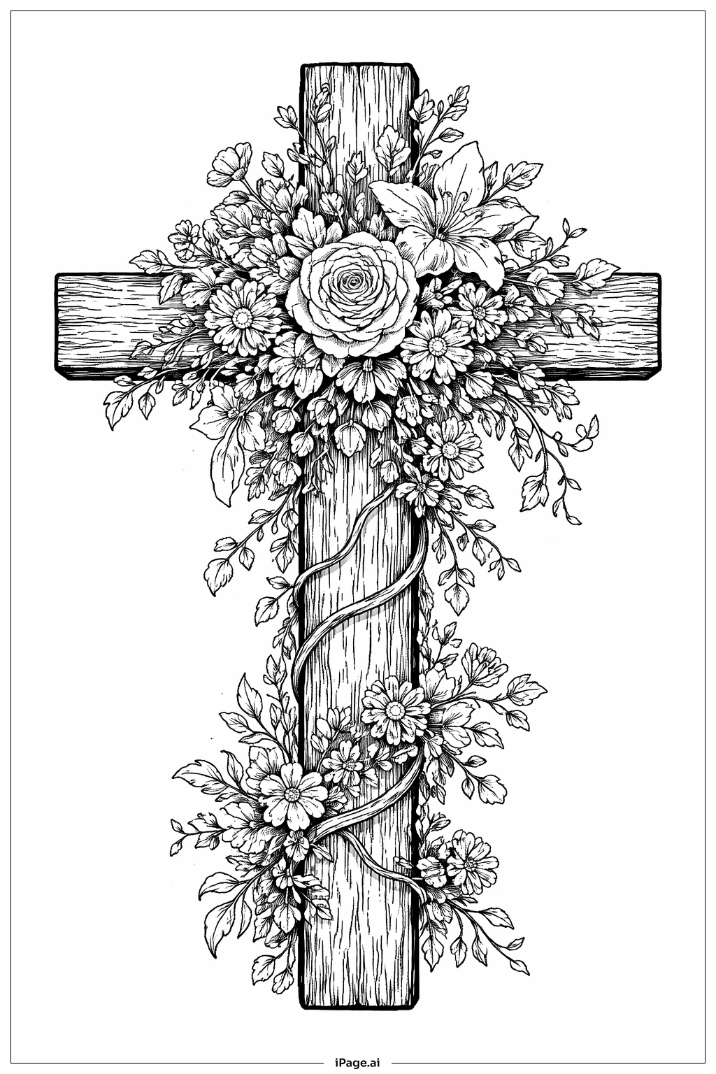  Página para colorear de Cruz del Viernes Santo Adornada con Flores 