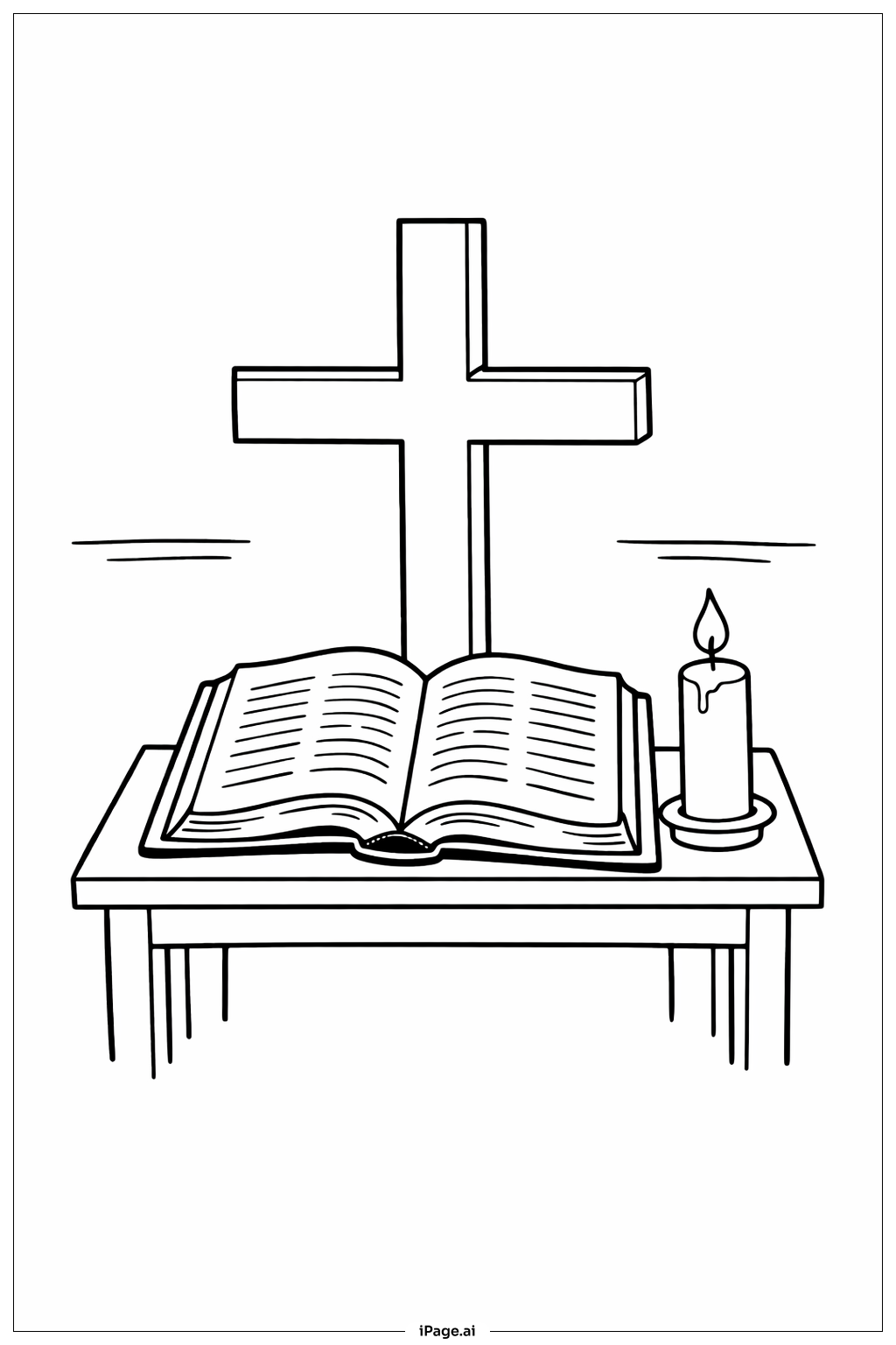  Página para colorear de Cruz del Viernes Santo y Escena Bíblica 