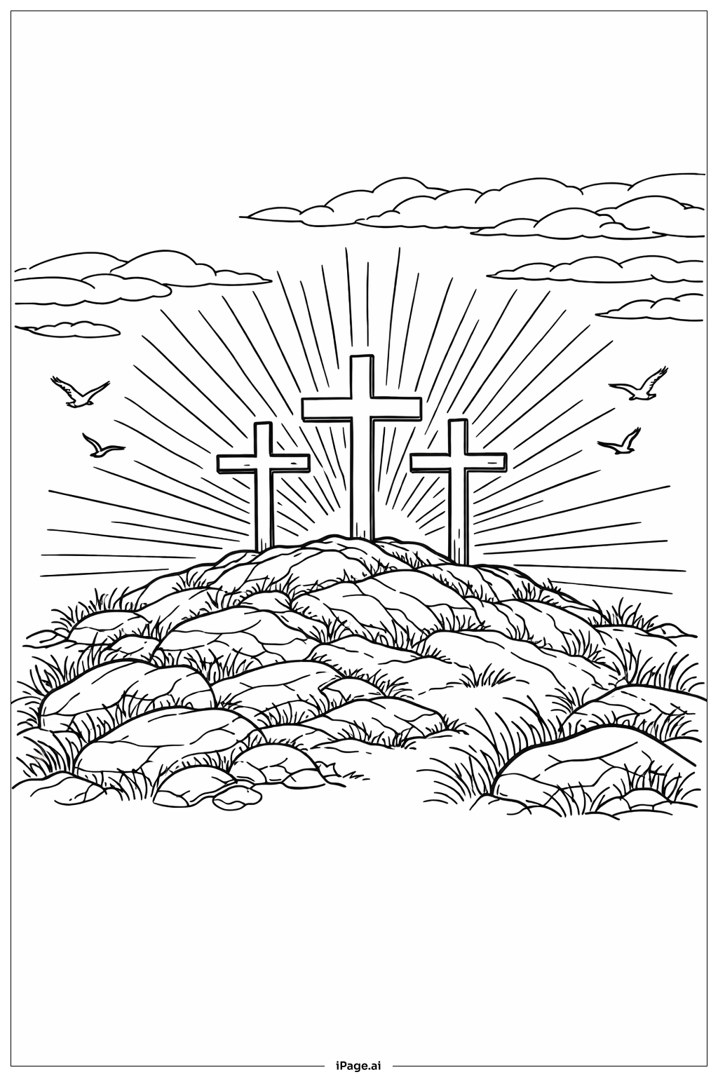  Good Friday Cross on Hill with Sunrise Coloring Page 