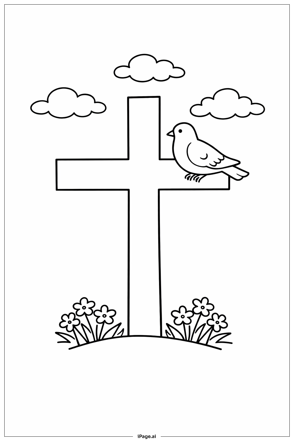  受难日十字架与鸽子填色页 