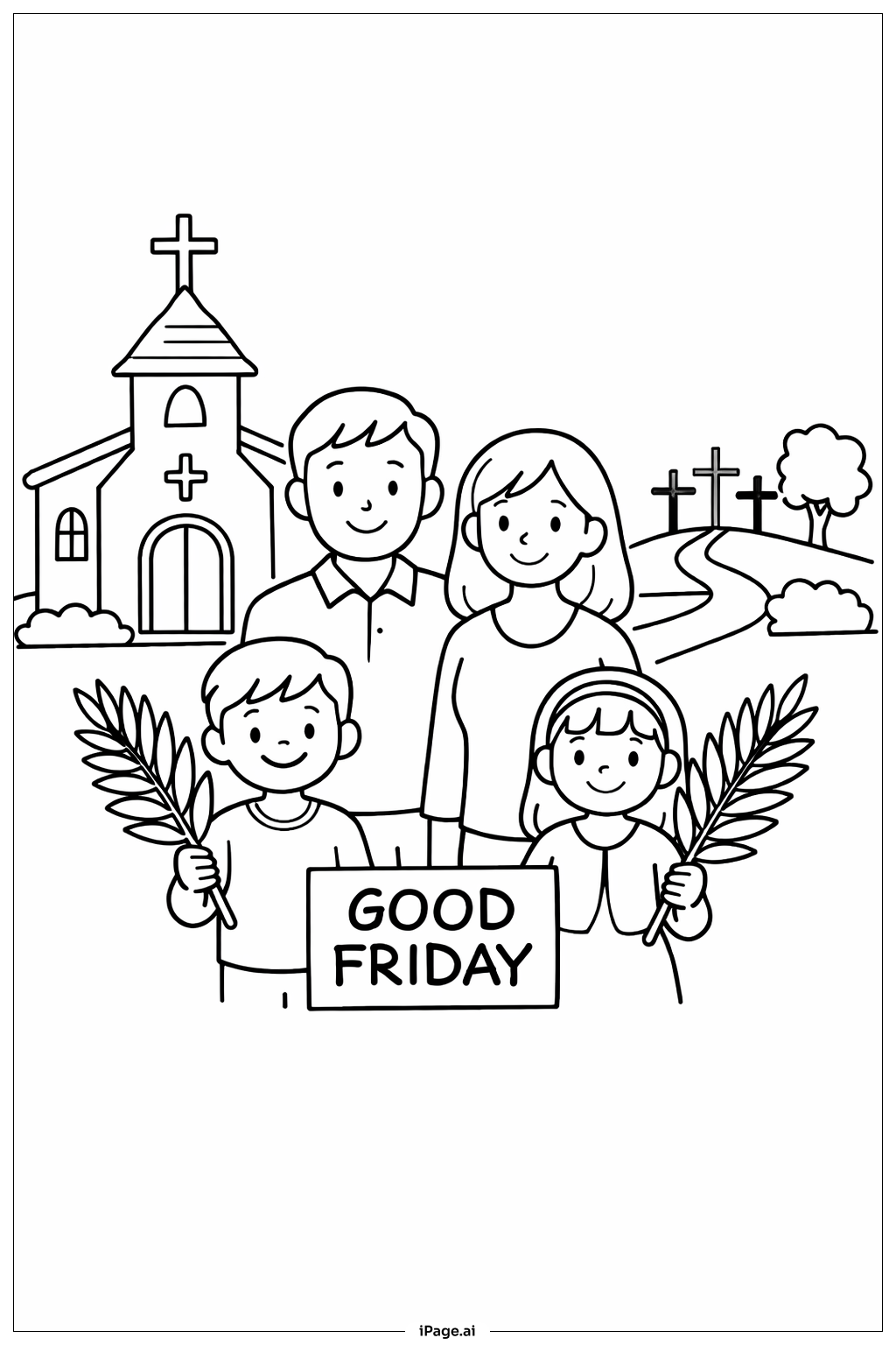  耶稣受难日家庭户外聚会填色页 