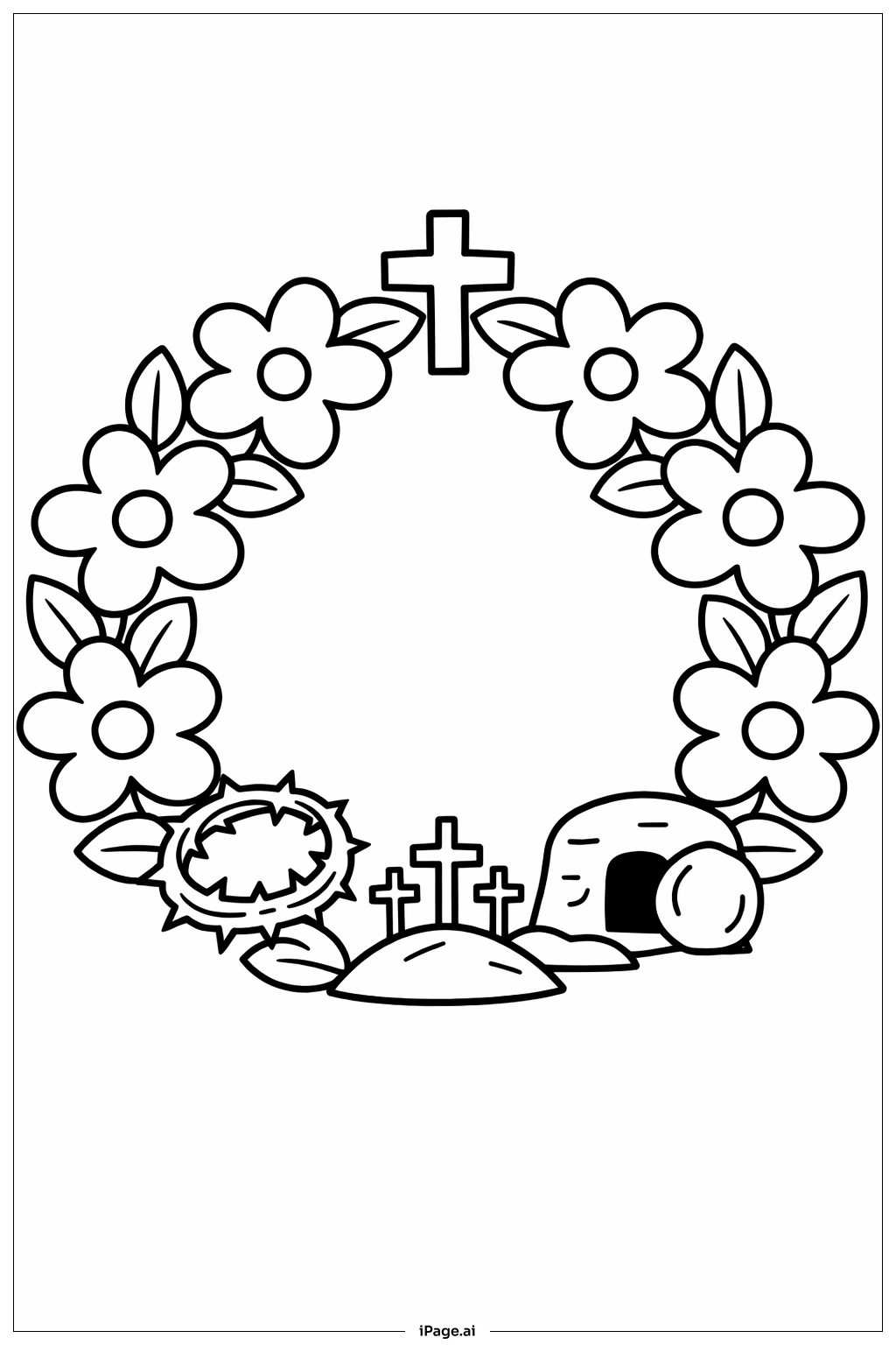 Página para colorir de Grinalda de Flores da Sexta-feira Santa