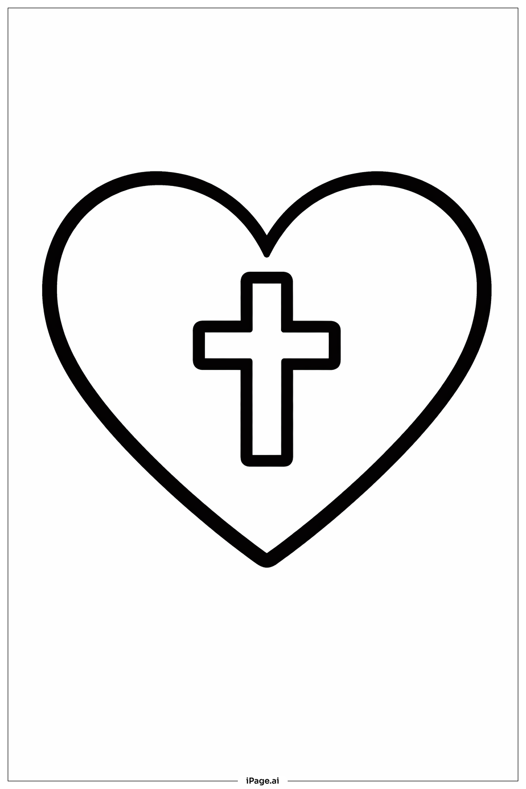 Página para colorir de Coração da Sexta-feira Santa com Cruz