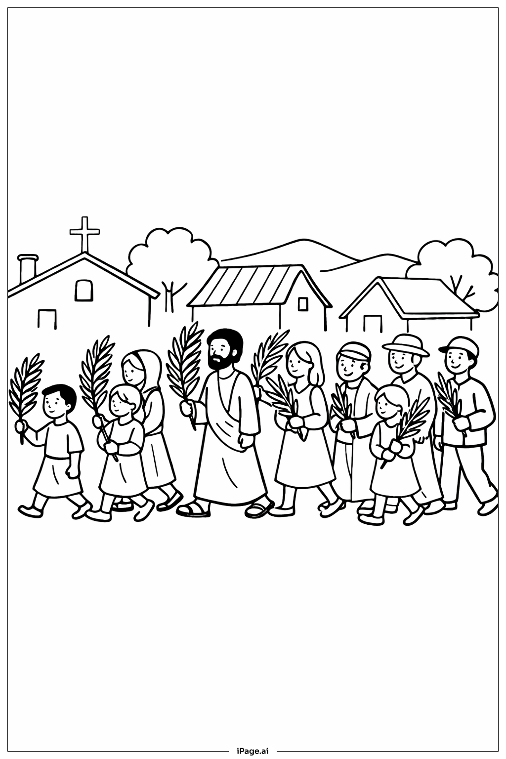  耶稣受难日棕榈游行填色页 