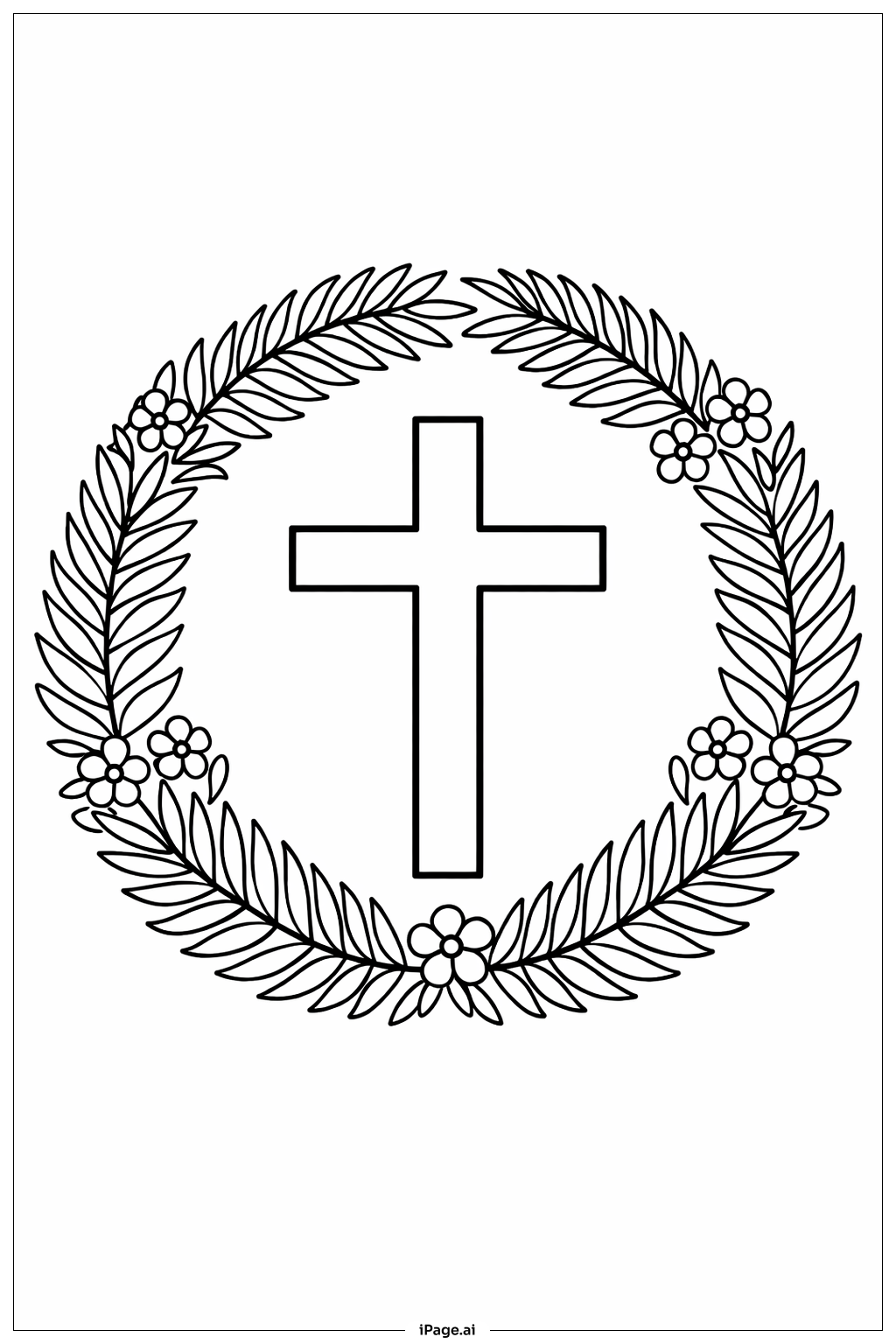  Page de coloriage Couronne de Palmes du Vendredi Saint autour de la Croix 