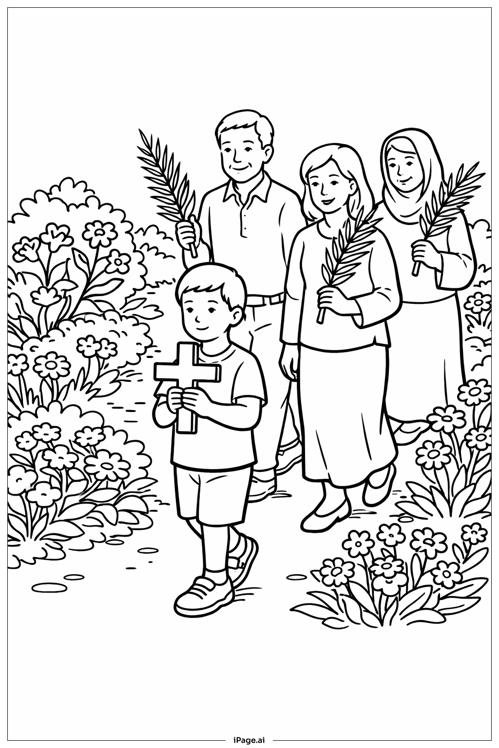  Página para colorear de Procesión Sencilla del Viernes Santo por el Jardín 