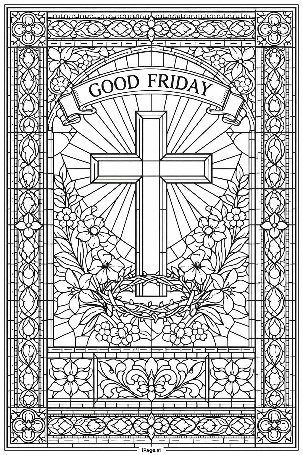  Good Friday Stained Glass Window Motif Coloring Page 