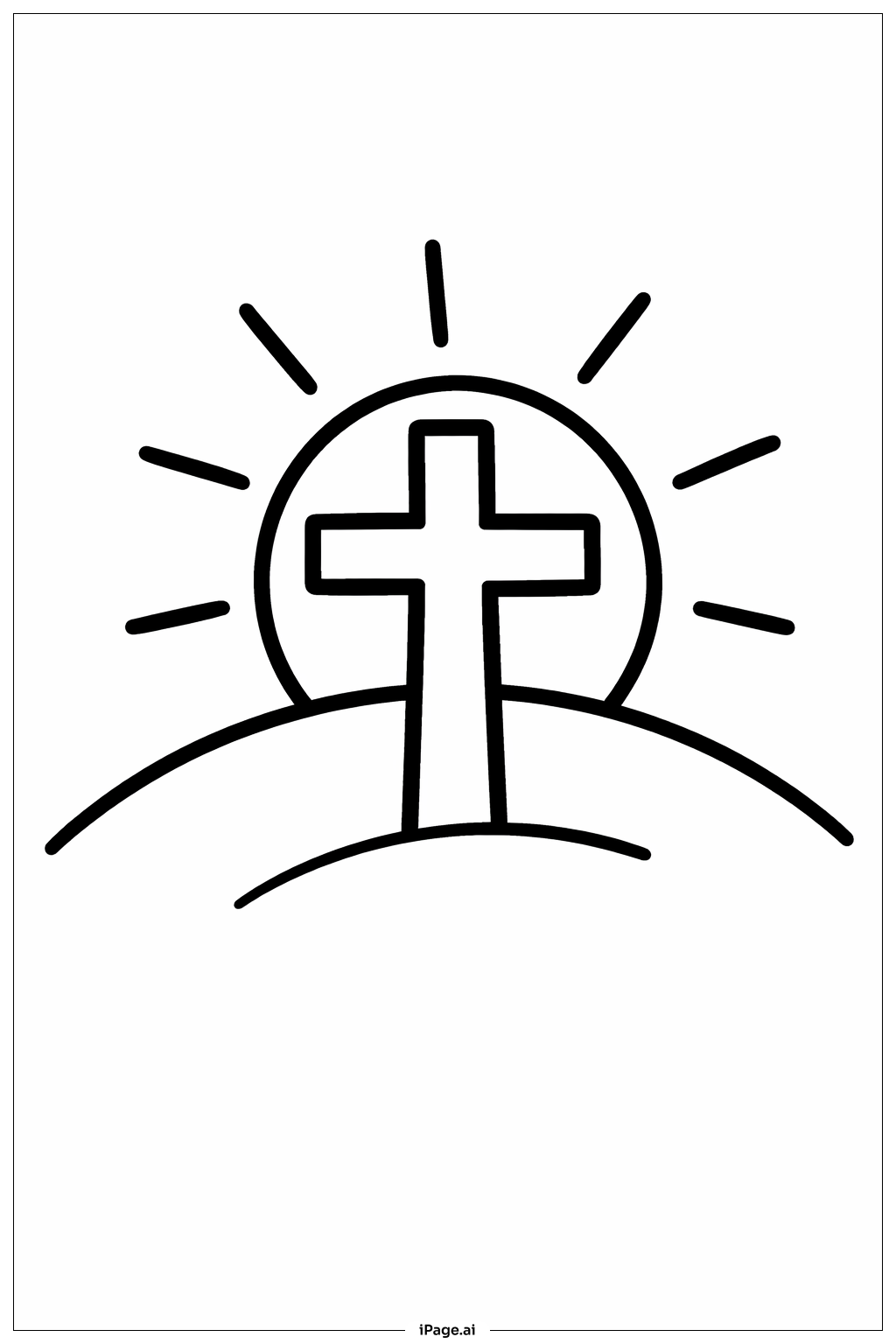 Página para colorir de Cruz Simples do Pôr do Sol da Sexta-feira Santa