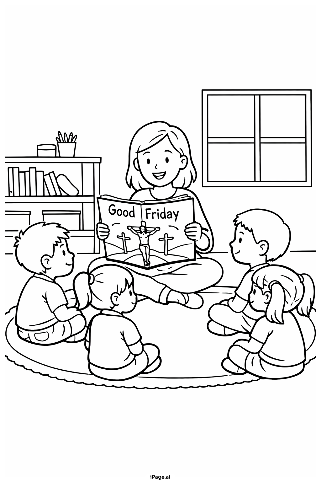  Página para colorear de Historia para leer el Viernes Santo por el maestro 