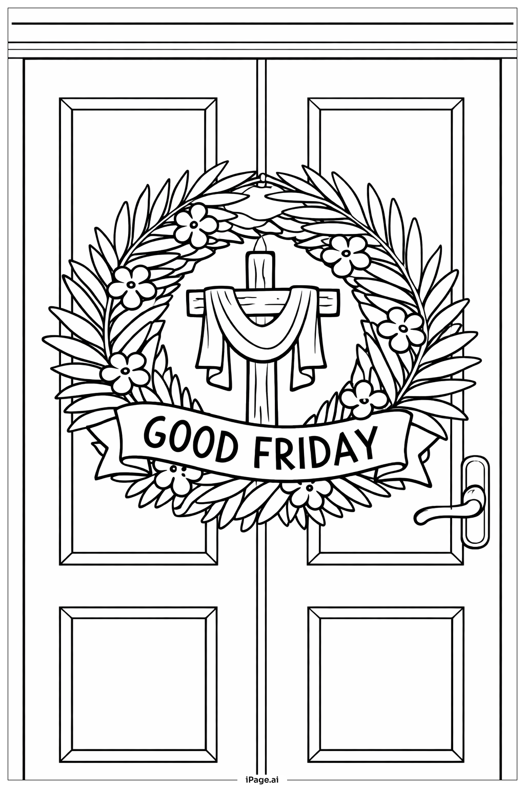  Página para colorear de Corona del Viernes Santo en la Puerta 