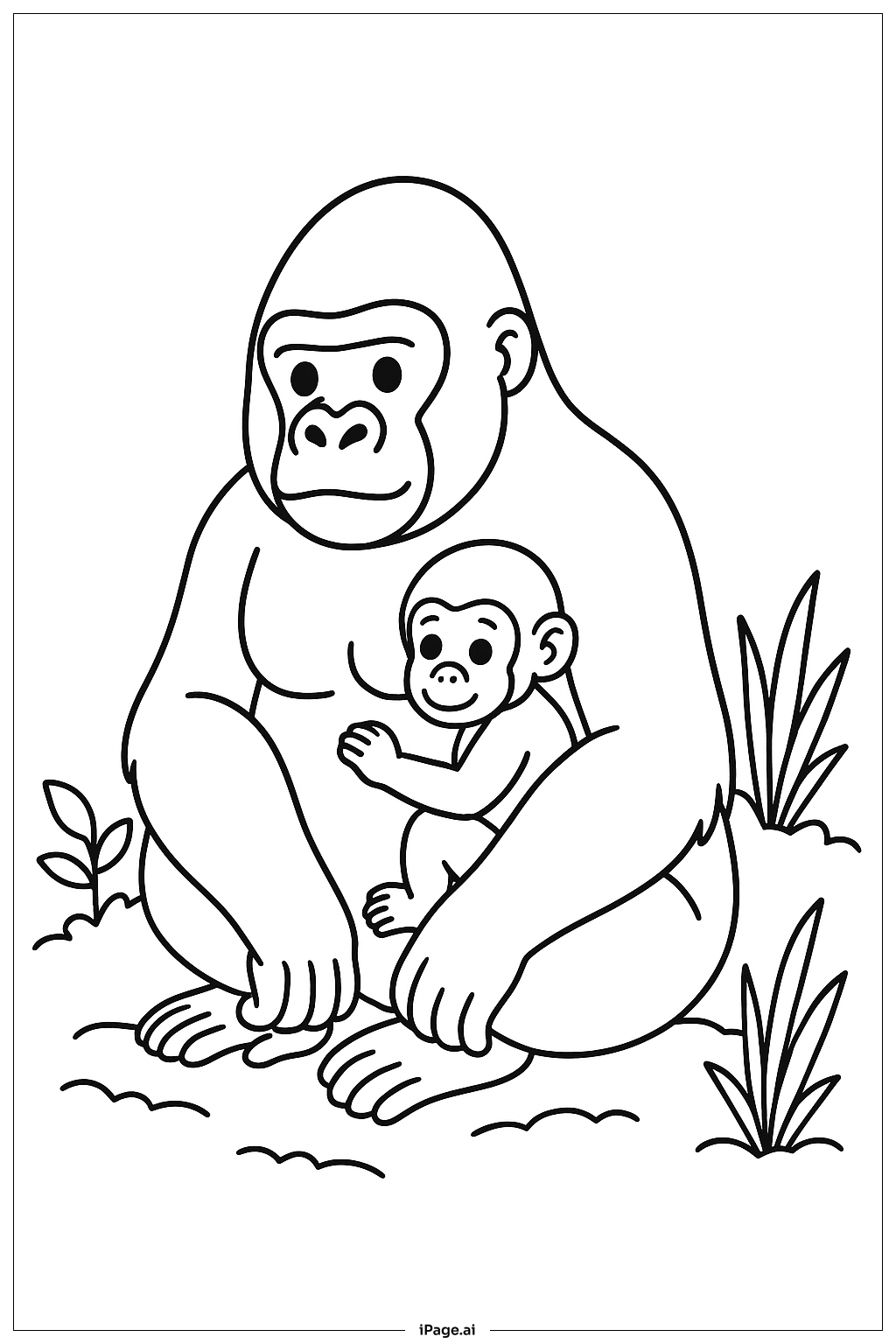  大猩猩与宝宝在一起填色页 