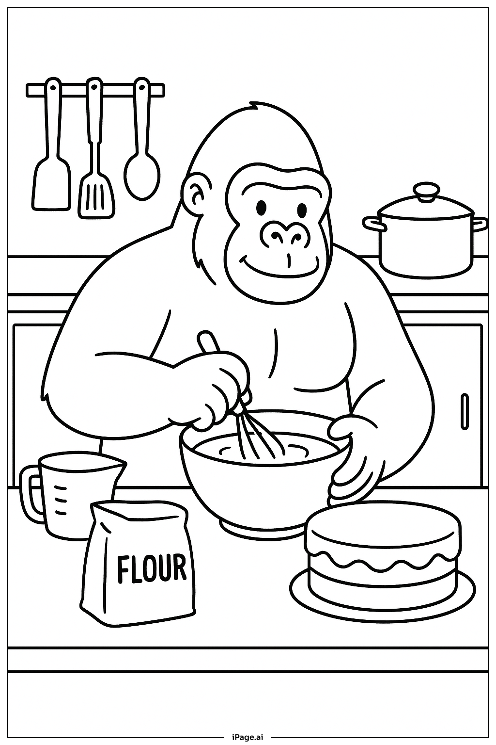 大猩猩烤蛋糕填色页 