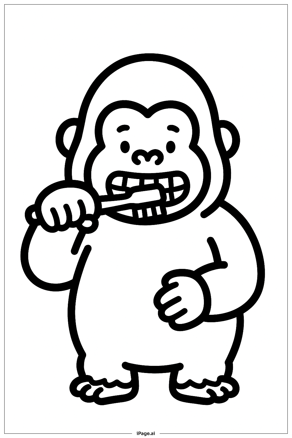  Page de coloriage Gorille en train de se brosser les dents 