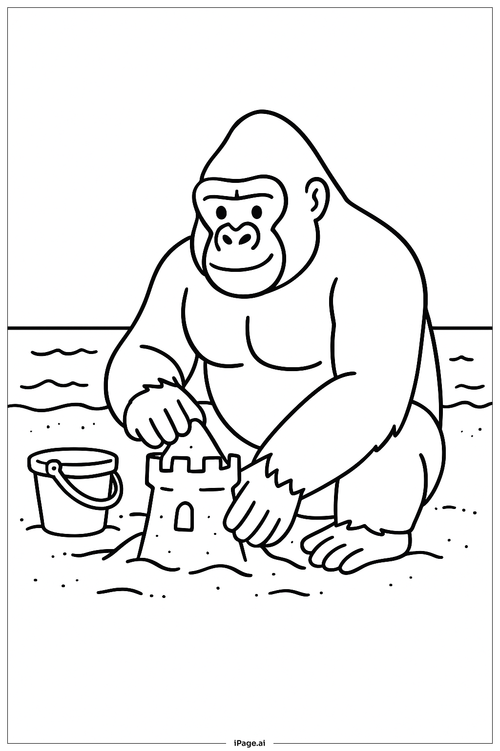  Página para colorir de Gorila Construindo Castelo de Areia 