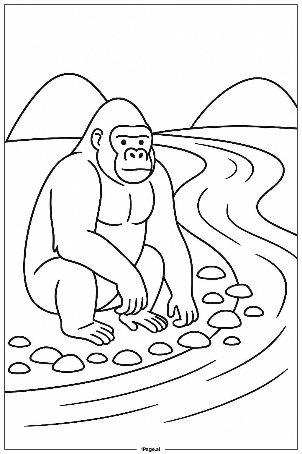  Página para colorear de Gorila junto al río 