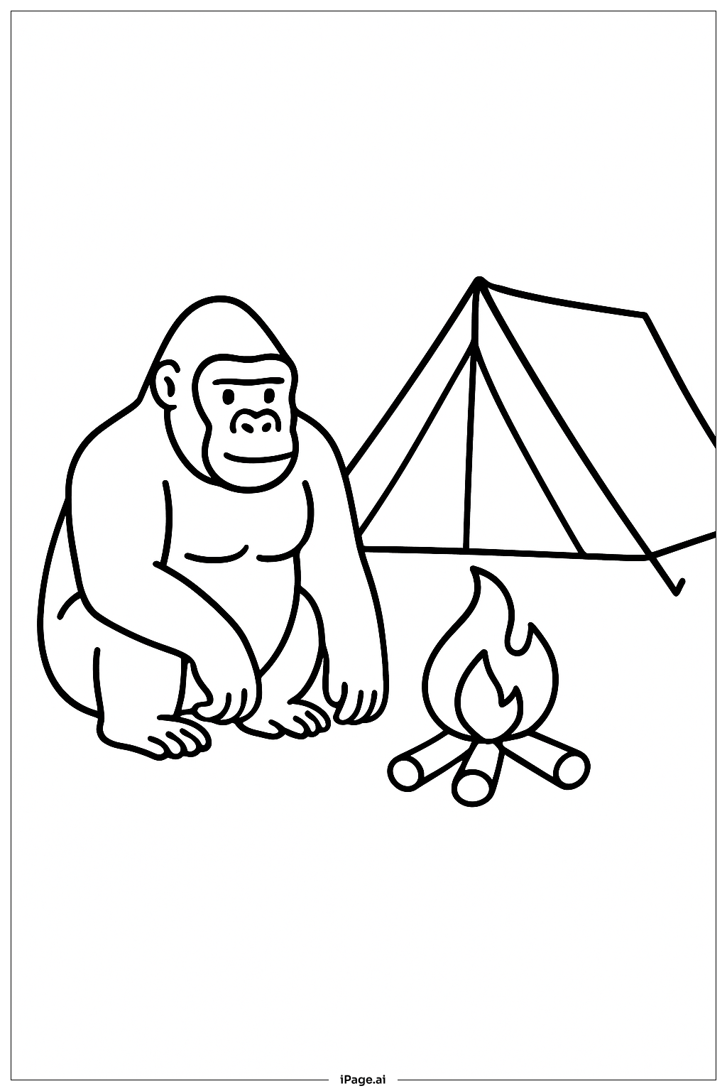  Page de coloriage Scène de camping avec un gorille 