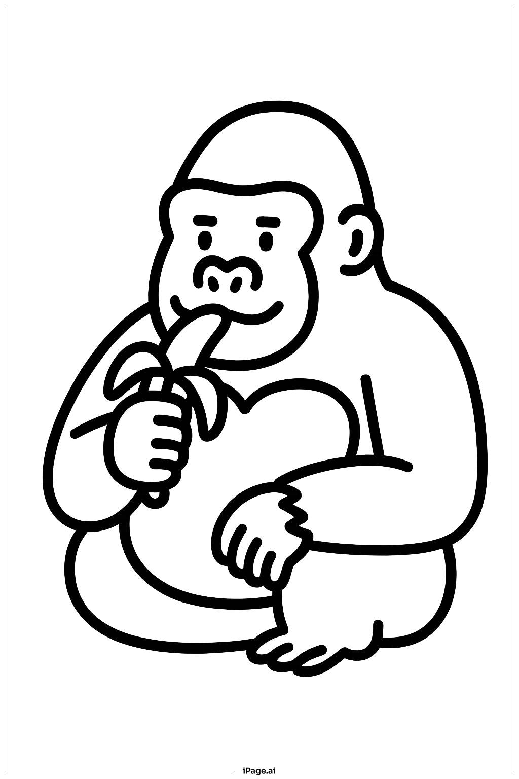  Page de coloriage Gorille mangeant une banane 