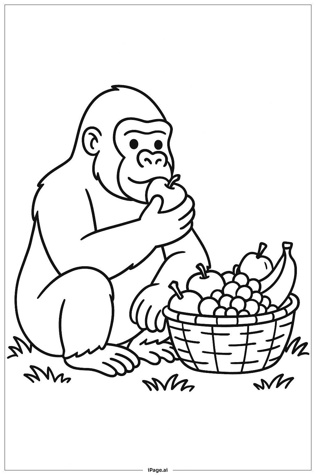  大猩猩吃水果堆著色頁 