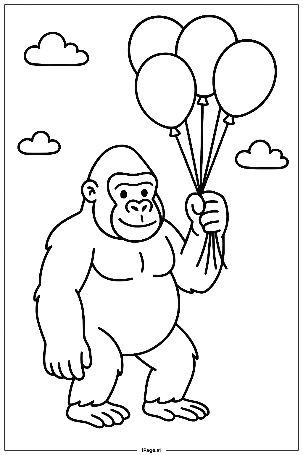  Gorilla Holding Balloons Coloring Page 