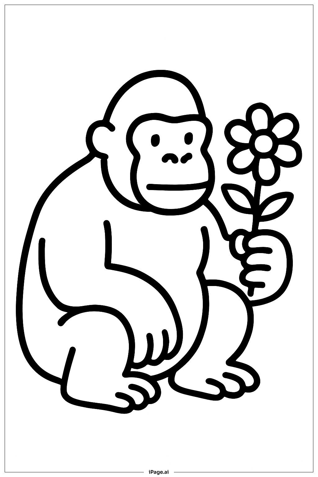  Page de coloriage Gorille tenant une fleur 
