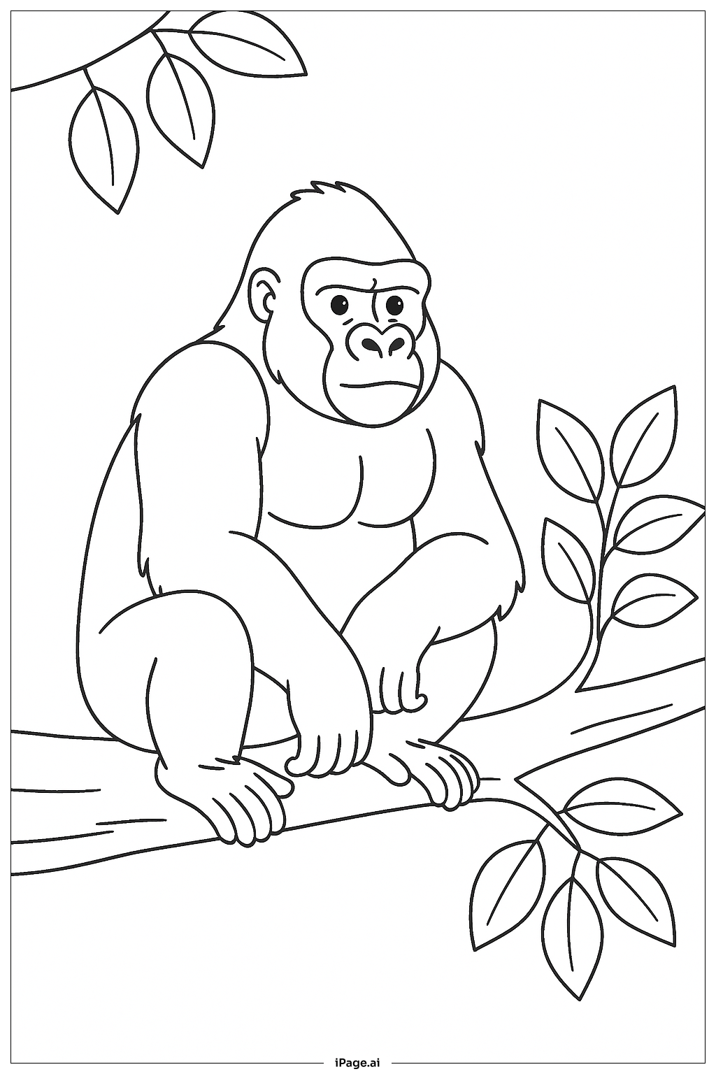  丛林树上的大猩猩填色页 