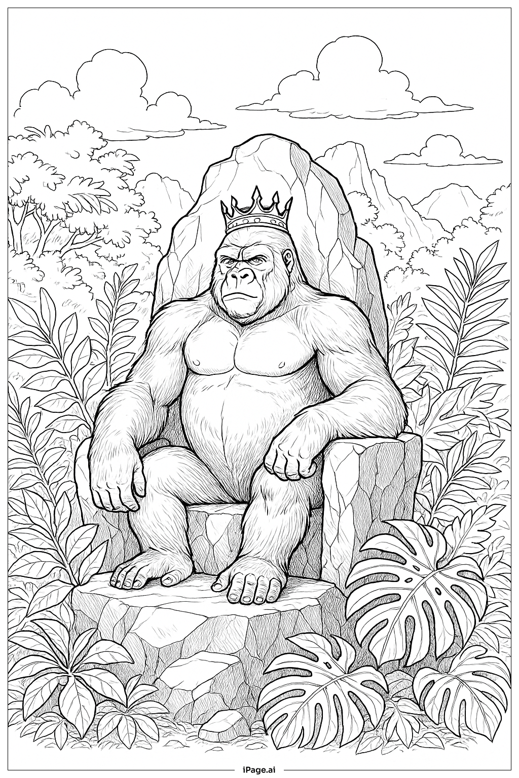  Gorillakönig auf dem Felsenthron Ausmalseite 