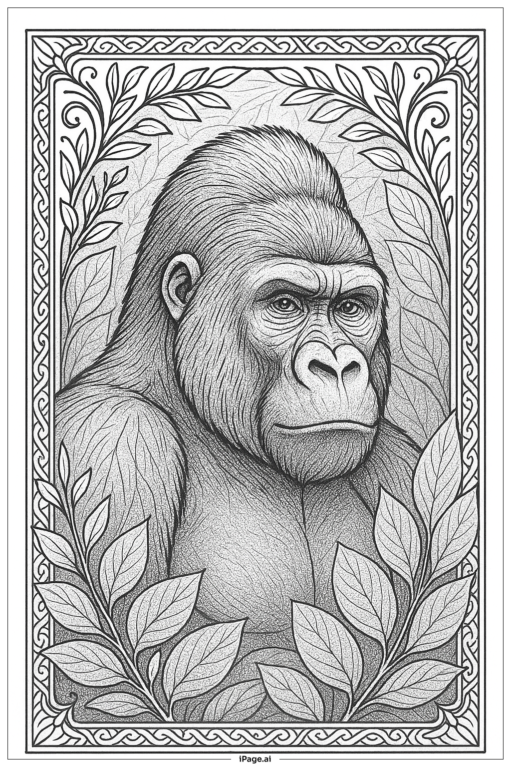  Gorillaporträt mit Mustern Ausmalseite 