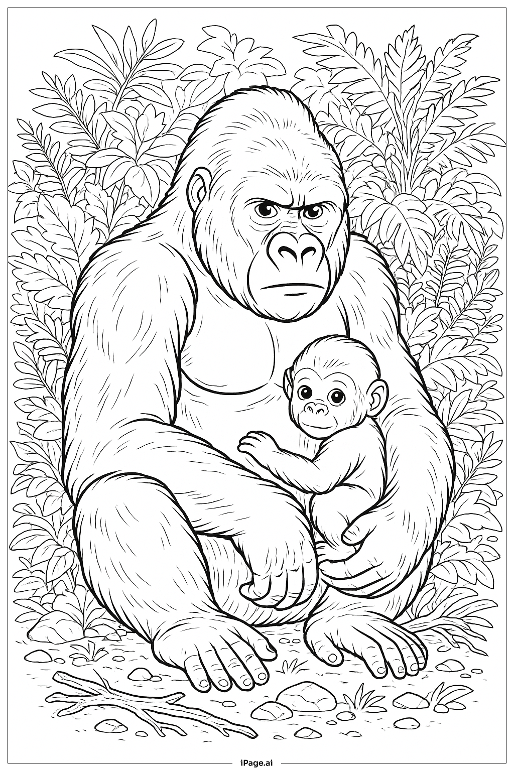  Página para colorir de Gorila Protegendo o Bebê 