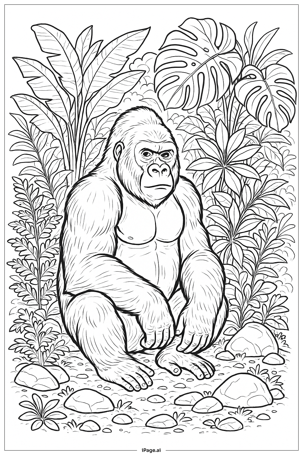  Trang tô màu Khỉ đột ngồi giữa các cây 