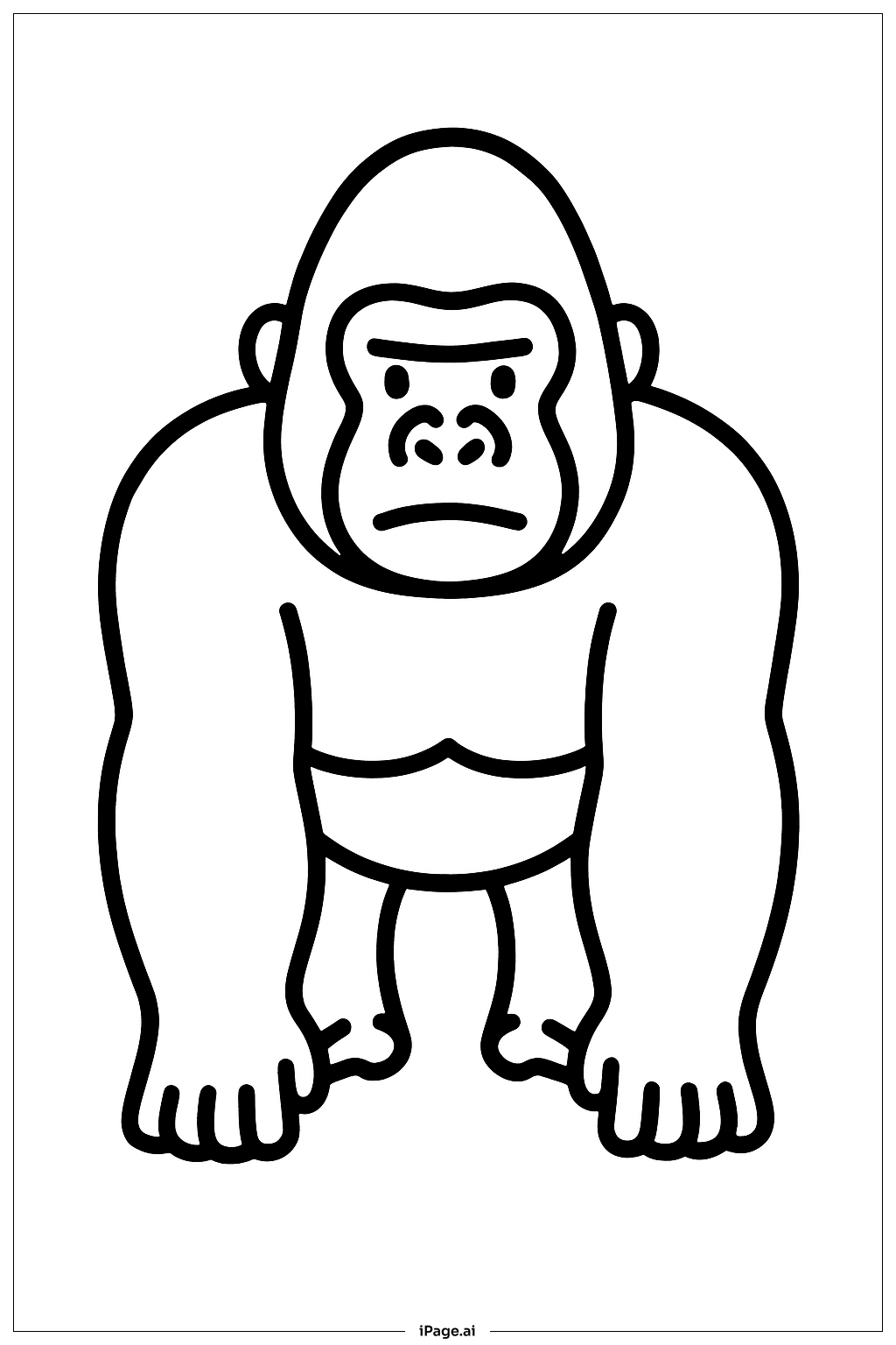  Page de coloriage Gorille debout de face 