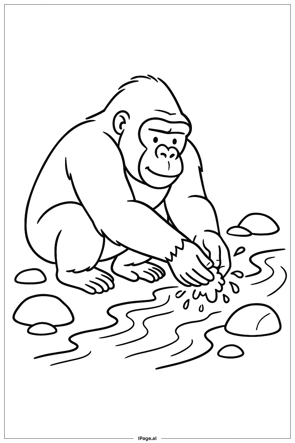  Página para colorir de Gorila Lavando as Mãos 