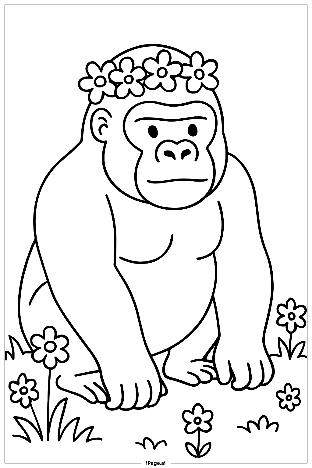  Página para colorir de Gorila com Coroa de Flores 