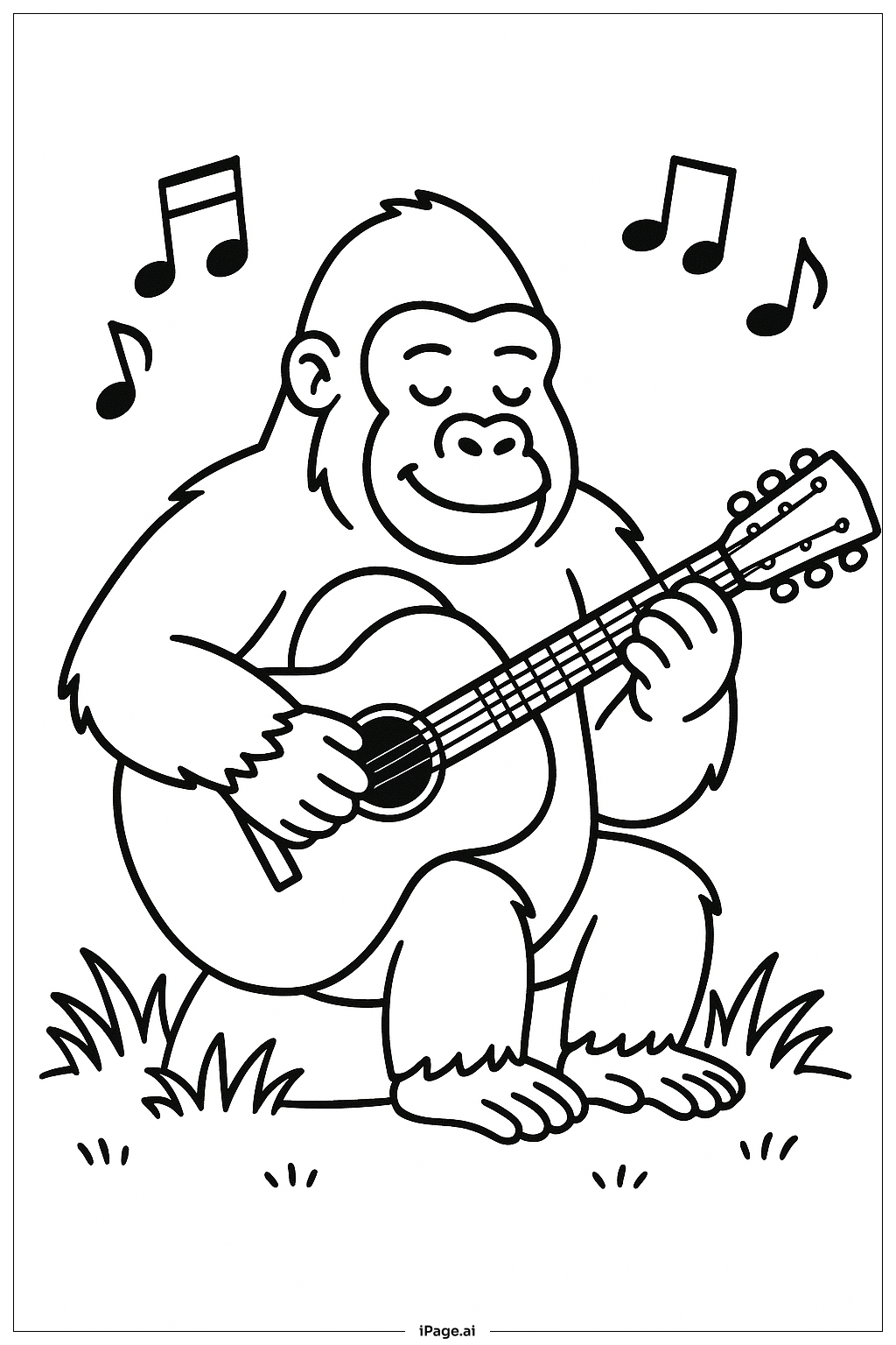  Page de coloriage Gorille avec guitare 
